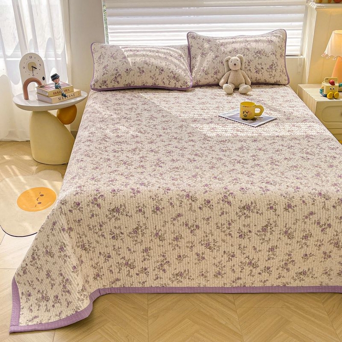 91家纺网 家纺一手货源 找家纺 梵朴 2026新款A类泡芙双层纱云感邹邹纱床盖三件套 花季紫