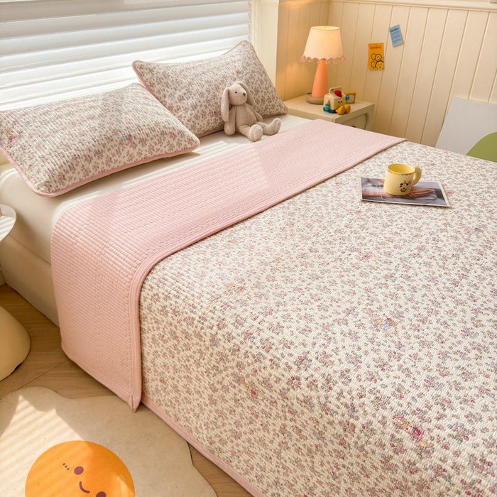 91家纺网 家纺一手货源 找家纺 梵朴 2026新款A类泡芙双层纱云感邹邹纱床盖三件套 紫花免