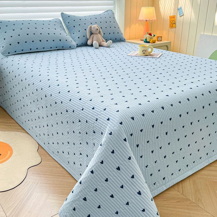 91家纺网 家纺一手货源 找家纺 梵朴 2026新款A类泡芙双层纱云感邹邹纱床盖三件套 蓝调爱心