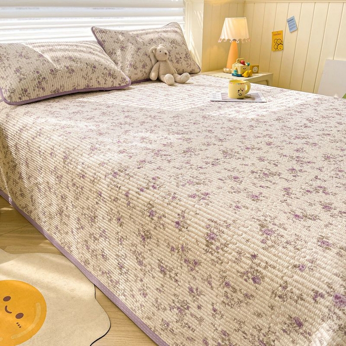 91家纺网 家纺一手货源 找家纺 梵朴 2026新款A类泡芙双层纱云感邹邹纱床盖三件套 花季紫