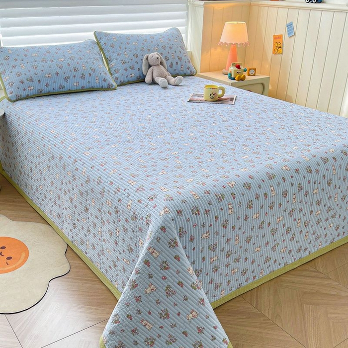 91家纺网 家纺一手货源 找家纺 梵朴 2026新款A类泡芙双层纱云感邹邹纱床盖三件套 花从小兔