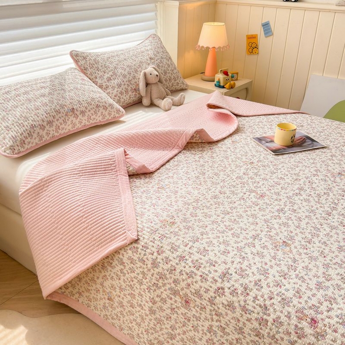 91家纺网 家纺一手货源 找家纺 梵朴 2026新款A类泡芙双层纱云感邹邹纱床盖三件套 紫花免