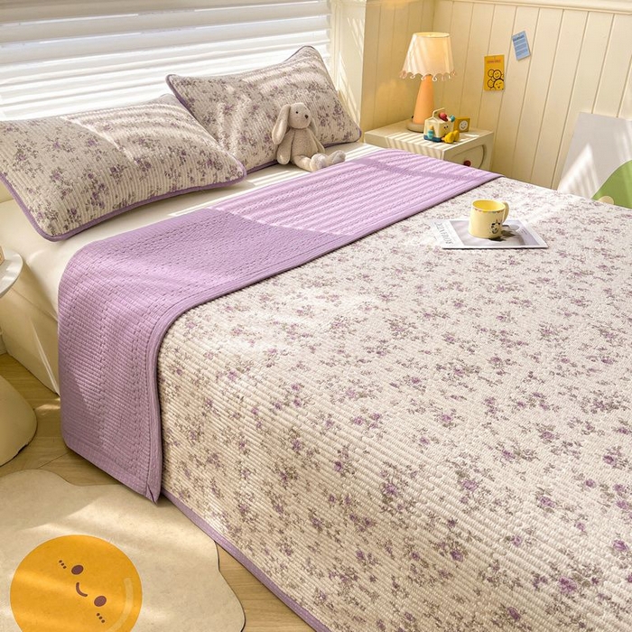 91家纺网 家纺一手货源 找家纺 梵朴 2026新款A类泡芙双层纱云感邹邹纱床盖三件套 花季紫