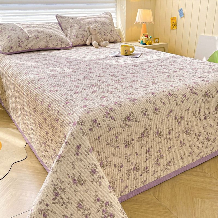 91家纺网 家纺一手货源 找家纺 梵朴 2026新款A类泡芙双层纱云感邹邹纱床盖三件套 花季紫