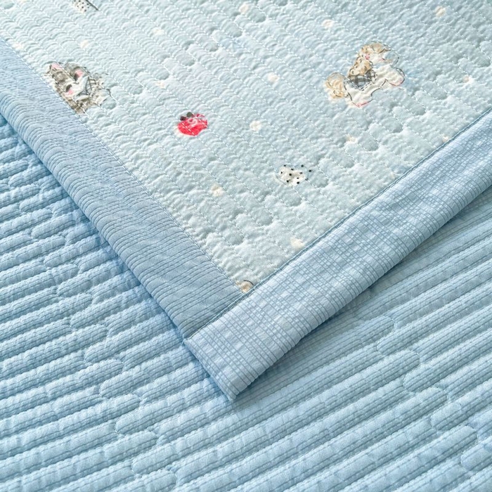 91家纺网 家纺一手货源 找家纺 梵朴 2026新款A类泡芙双层纱云感邹邹纱床盖三件套 猫咪蓝