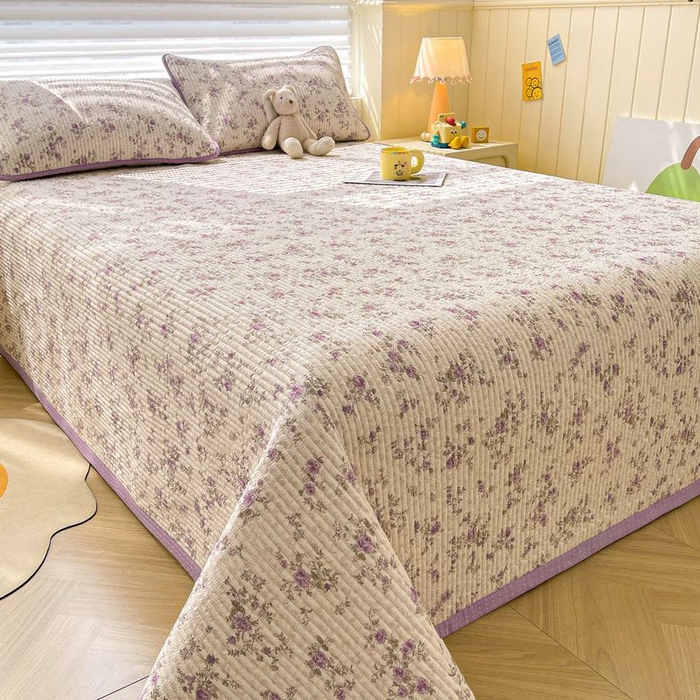 91家纺网 家纺一手货源 找家纺 梵朴 2026新款A类泡芙双层纱云感邹邹纱床盖三件套 花季紫