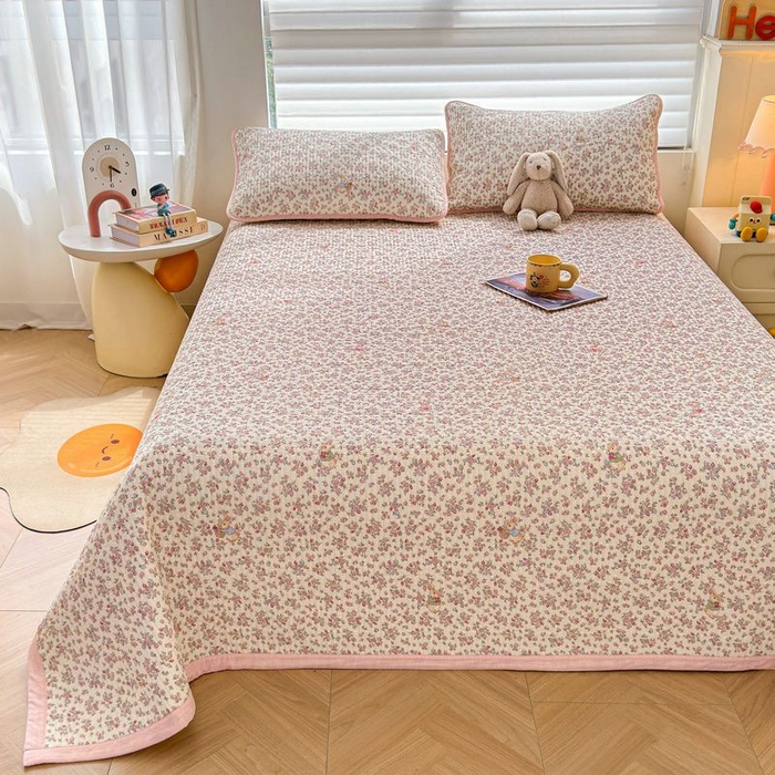 91家纺网 家纺一手货源 找家纺 梵朴 2026新款A类泡芙双层纱云感邹邹纱床盖三件套 紫花免