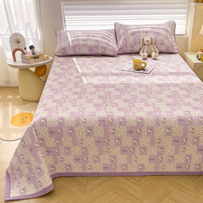 91家纺网 家纺一手货源 找家纺 梵朴 2026新款A类泡芙双层纱云感邹邹纱床盖三件套 泡芙KT-紫