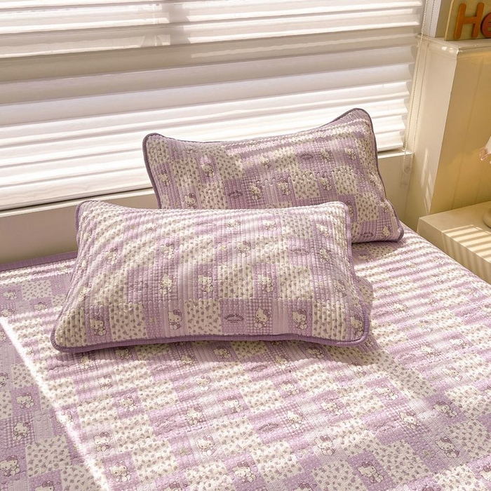 91家纺网 家纺一手货源 找家纺 梵朴 2026新款A类泡芙双层纱云感邹邹纱床盖三件套 泡芙KT-紫