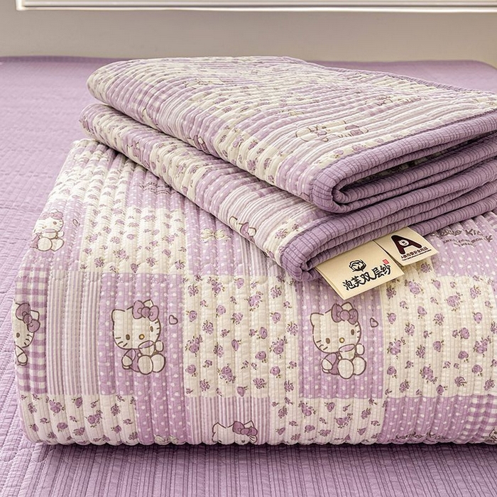 梵朴 2026新款A类泡芙双层纱云感邹邹纱床盖三件套 泡芙KT-紫