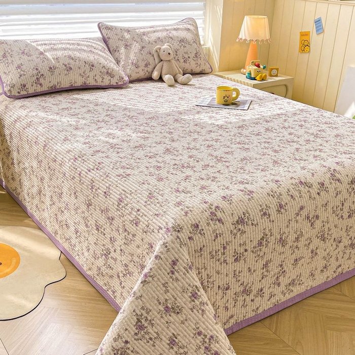 91家纺网 家纺一手货源 找家纺 梵朴 2026新款A类泡芙双层纱云感邹邹纱床盖三件套 花季紫