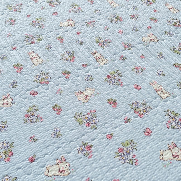 91家纺网 家纺一手货源 找家纺 梵朴 2026新款A类泡芙双层纱云感邹邹纱床盖三件套 花从小兔