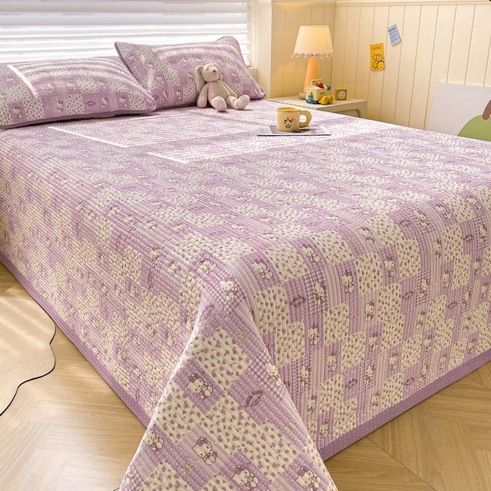 91家纺网 家纺一手货源 找家纺 梵朴 2026新款A类泡芙双层纱云感邹邹纱床盖三件套 泡芙KT-紫