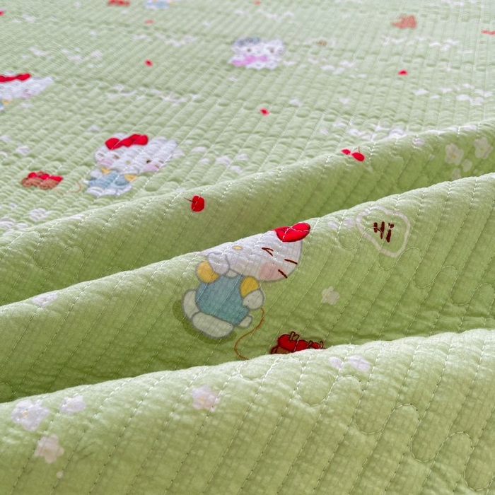 91家纺网 家纺一手货源 找家纺 梵朴 2026新款A类泡芙双层纱云感邹邹纱床盖三件套 泡芙KT-绿