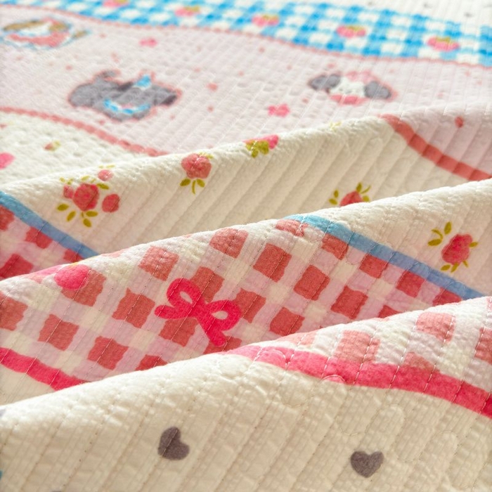 91家纺网 家纺一手货源 找家纺 梵朴 2026新款A类泡芙双层纱云感邹邹纱床盖三件套 快乐小狗