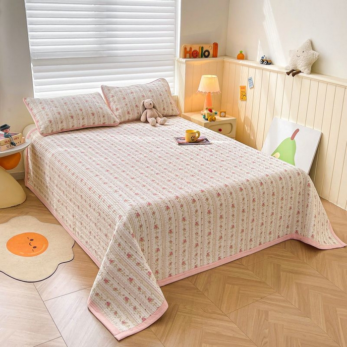 91家纺网 家纺一手货源 找家纺 梵朴 2026新款A类泡芙双层纱云感邹邹纱床盖三件套 春日花语