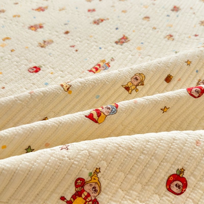 91家纺网 家纺一手货源 找家纺 梵朴 2026新款A类泡芙双层纱云感邹邹纱床盖三件套 星星玩偶黄