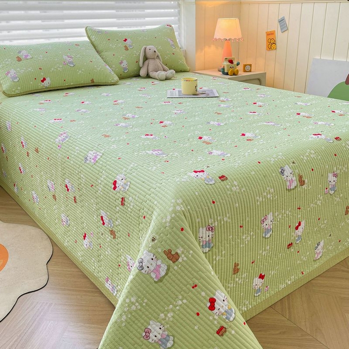 91家纺网 家纺一手货源 找家纺 梵朴 2026新款A类泡芙双层纱云感邹邹纱床盖三件套 泡芙KT-绿