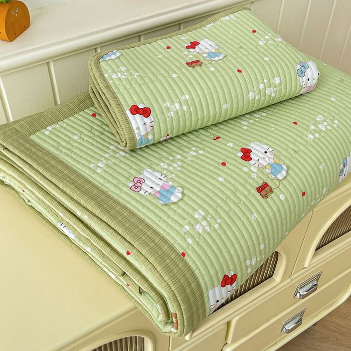 91家纺网 家纺一手货源 找家纺 梵朴 2026新款A类泡芙双层纱云感邹邹纱床盖三件套 泡芙KT-绿