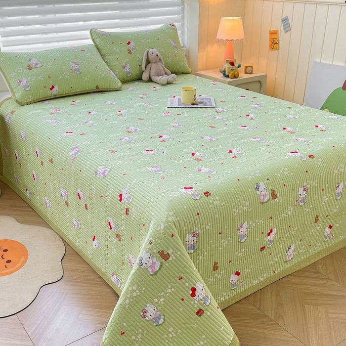 91家纺网 家纺一手货源 找家纺 梵朴 2026新款A类泡芙双层纱云感邹邹纱床盖三件套 泡芙KT-绿