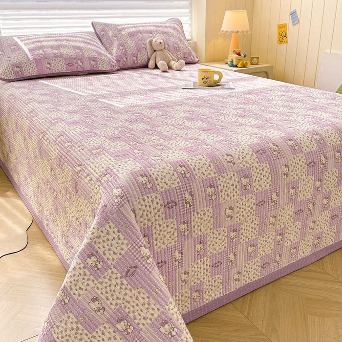 91家纺网 家纺一手货源 找家纺 梵朴 2026新款A类泡芙双层纱云感邹邹纱床盖三件套 泡芙KT-紫