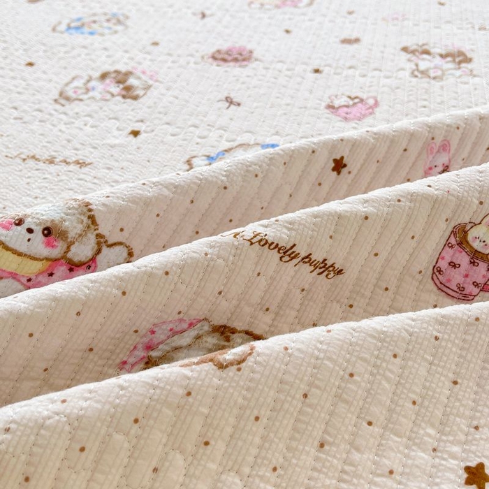 91家纺网 家纺一手货源 找家纺 梵朴 2026新款A类泡芙双层纱云感邹邹纱床盖三件套 甜品萌狗