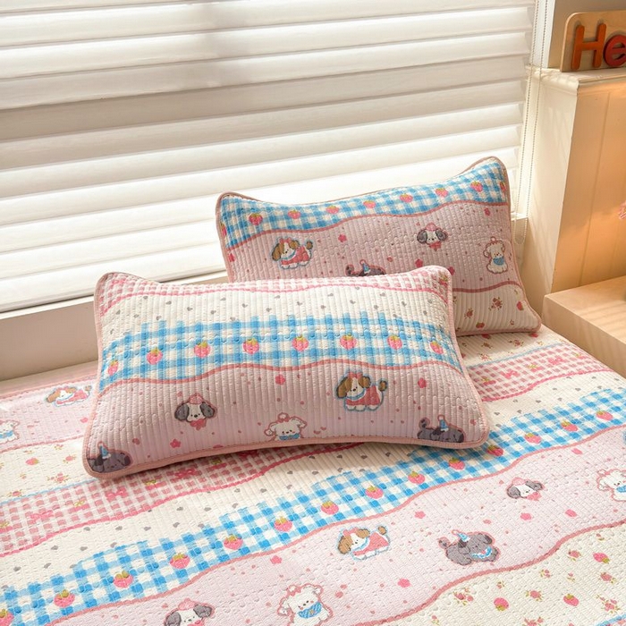 91家纺网 家纺一手货源 找家纺 梵朴 2026新款A类泡芙双层纱云感邹邹纱床盖三件套 快乐小狗