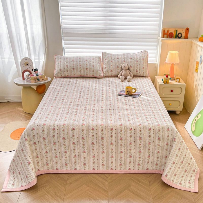 91家纺网 家纺一手货源 找家纺 梵朴 2026新款A类泡芙双层纱云感邹邹纱床盖三件套 春日花语