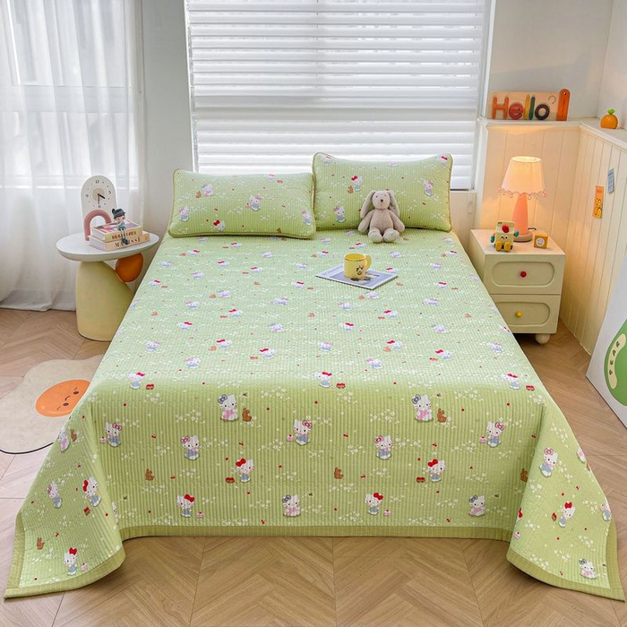 91家纺网 家纺一手货源 找家纺 梵朴 2026新款A类泡芙双层纱云感邹邹纱床盖三件套 泡芙KT-绿