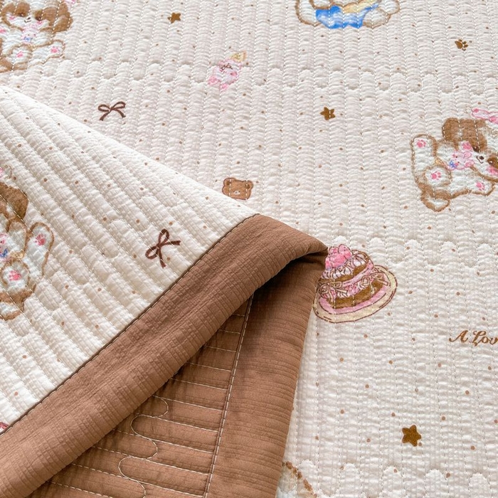 91家纺网 家纺一手货源 找家纺 梵朴 2026新款A类泡芙双层纱云感邹邹纱床盖三件套 甜品萌狗