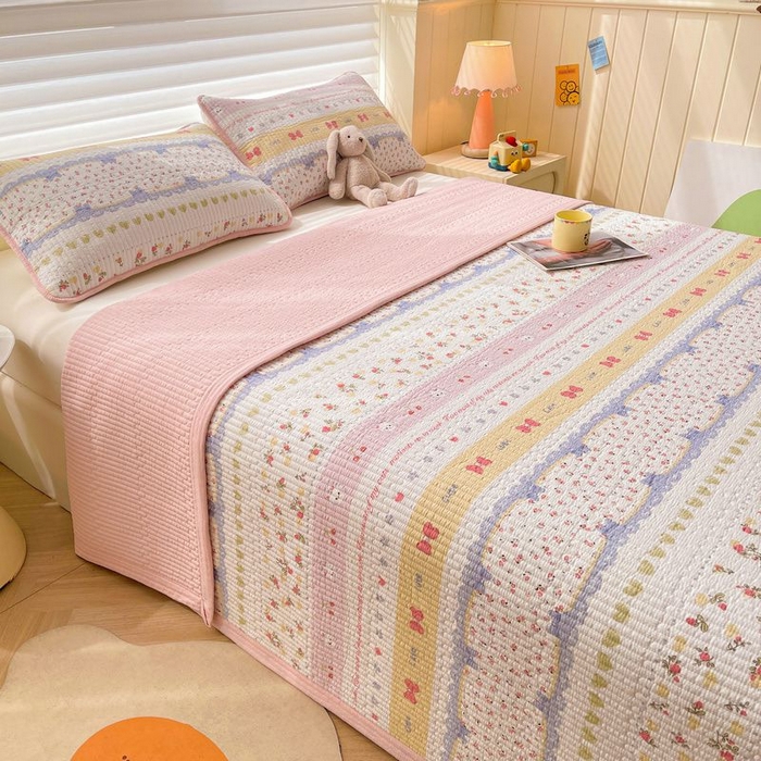 91家纺网 家纺一手货源 找家纺 梵朴 2026新款A类泡芙双层纱云感邹邹纱床盖三件套 蝴蝶结小兔