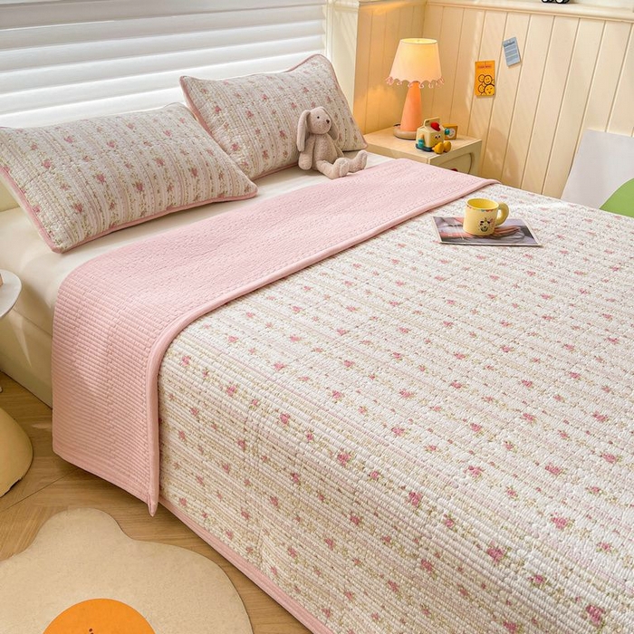 91家纺网 家纺一手货源 找家纺 梵朴 2026新款A类泡芙双层纱云感邹邹纱床盖三件套 春日花语