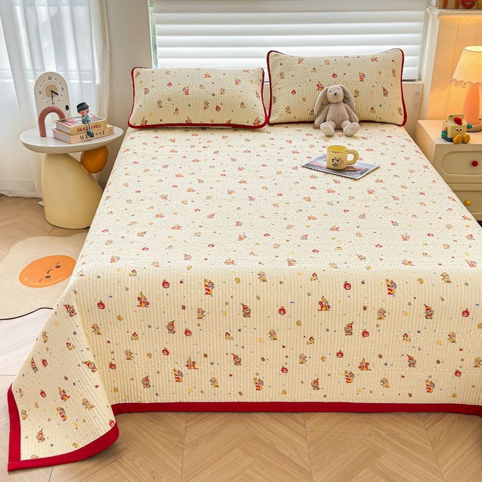 91家纺网 家纺一手货源 找家纺 梵朴 2026新款A类泡芙双层纱云感邹邹纱床盖三件套 星星玩偶黄