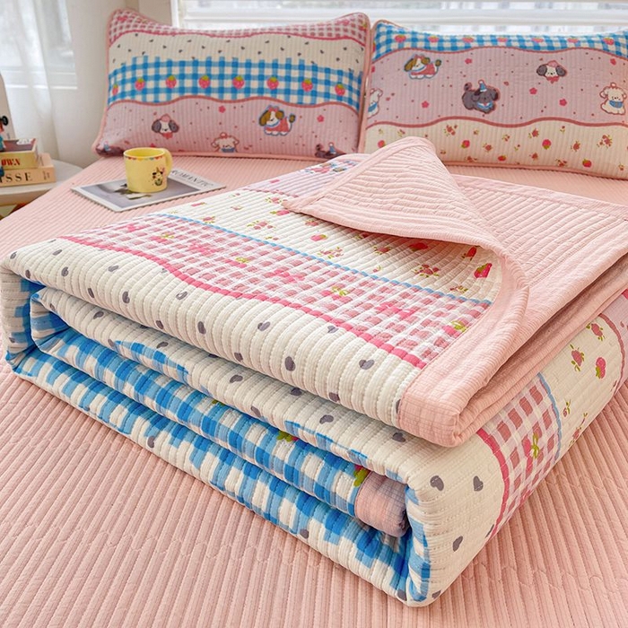 91家纺网 家纺一手货源 找家纺 梵朴 2026新款A类泡芙双层纱云感邹邹纱床盖三件套 快乐小狗