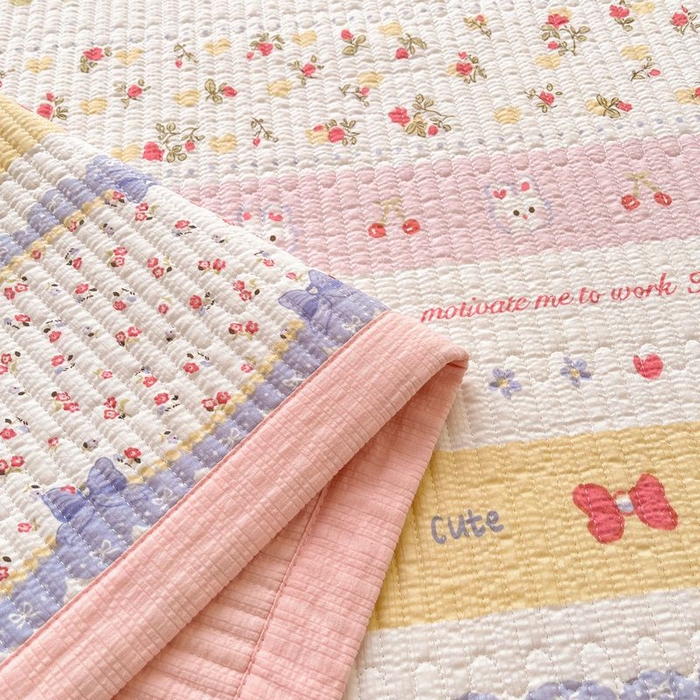 91家纺网 家纺一手货源 找家纺 梵朴 2026新款A类泡芙双层纱云感邹邹纱床盖三件套 蝴蝶结小兔