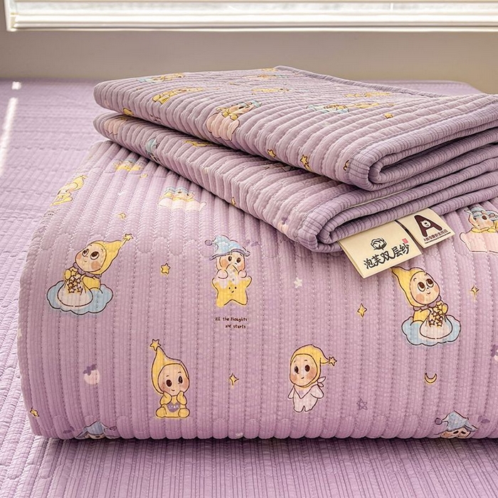 梵朴 2026新款A类泡芙双层纱云感邹邹纱床盖三件套 星星玩偶紫