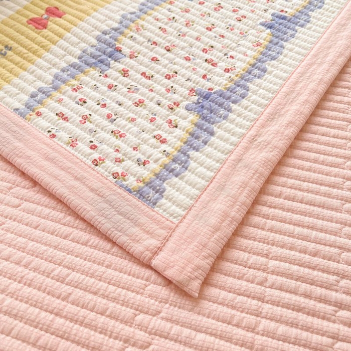 91家纺网 家纺一手货源 找家纺 梵朴 2026新款A类泡芙双层纱云感邹邹纱床盖三件套 蝴蝶结小兔