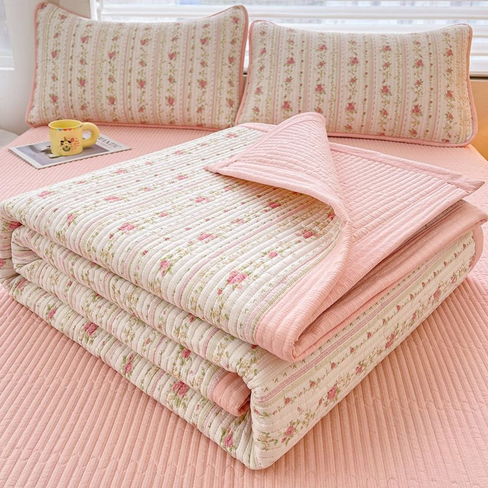 91家纺网 家纺一手货源 找家纺 梵朴 2026新款A类泡芙双层纱云感邹邹纱床盖三件套 春日花语