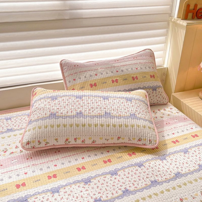 91家纺网 家纺一手货源 找家纺 梵朴 2026新款A类泡芙双层纱云感邹邹纱床盖三件套 蝴蝶结小兔