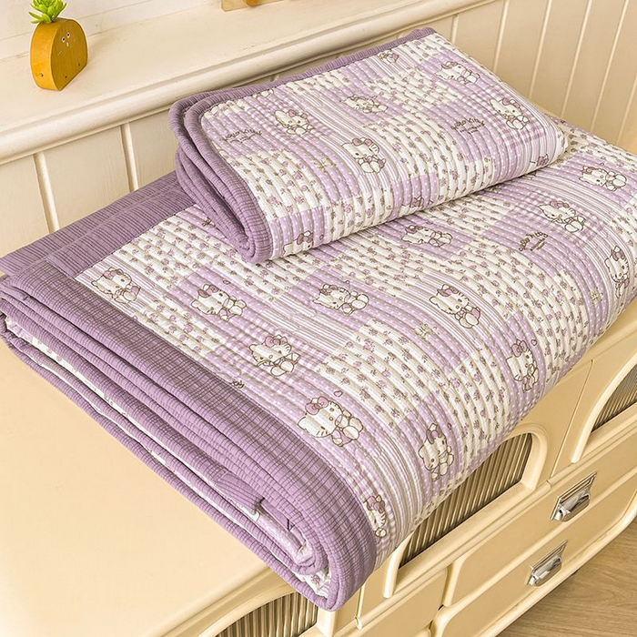 91家纺网 家纺一手货源 找家纺 梵朴 2026新款A类泡芙双层纱云感邹邹纱床盖三件套 泡芙KT-紫