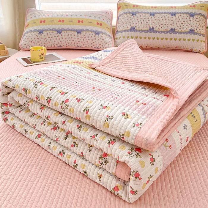 91家纺网 家纺一手货源 找家纺 梵朴 2026新款A类泡芙双层纱云感邹邹纱床盖三件套 蝴蝶结小兔