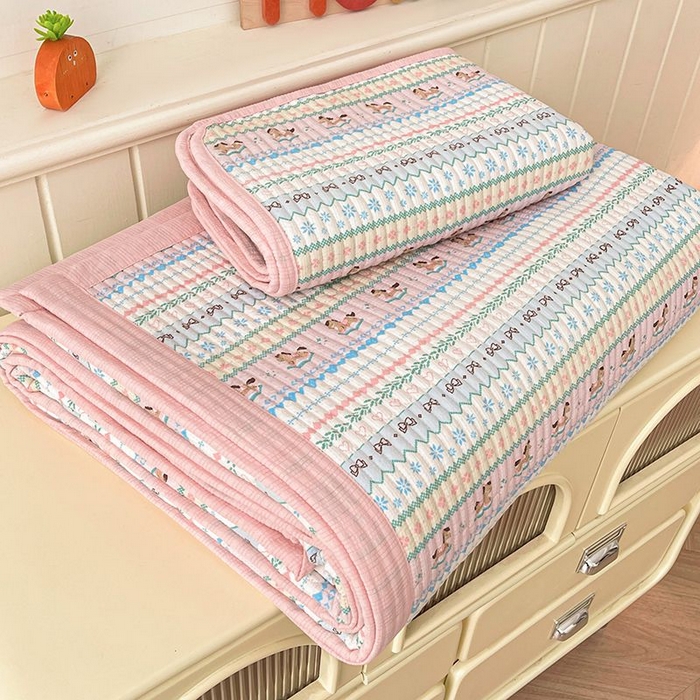 91家纺网 家纺一手货源 找家纺 梵朴 2026新款A类泡芙双层纱云感邹邹纱床盖三件套 费尔岛木马