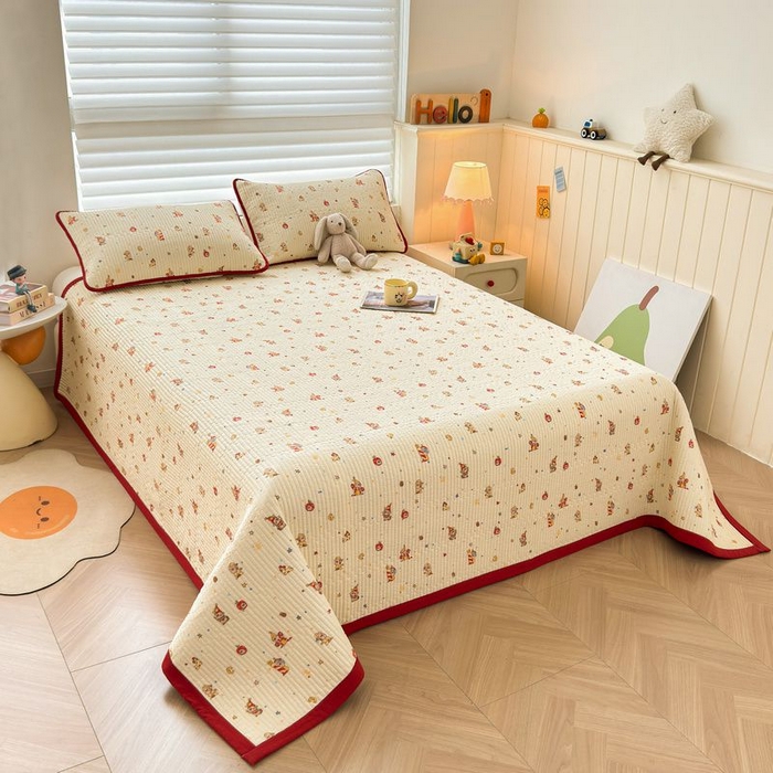 91家纺网 家纺一手货源 找家纺 梵朴 2026新款A类泡芙双层纱云感邹邹纱床盖三件套 星星玩偶黄