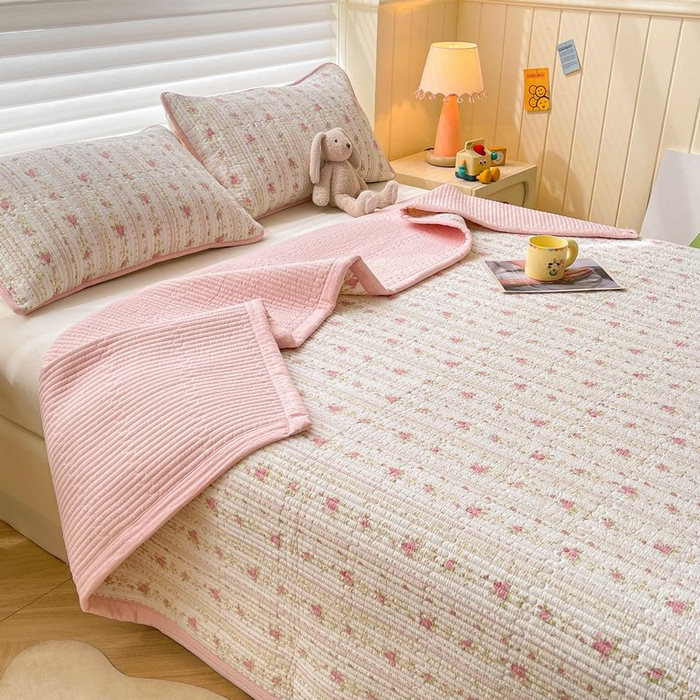 91家纺网 家纺一手货源 找家纺 梵朴 2026新款A类泡芙双层纱云感邹邹纱床盖三件套 春日花语