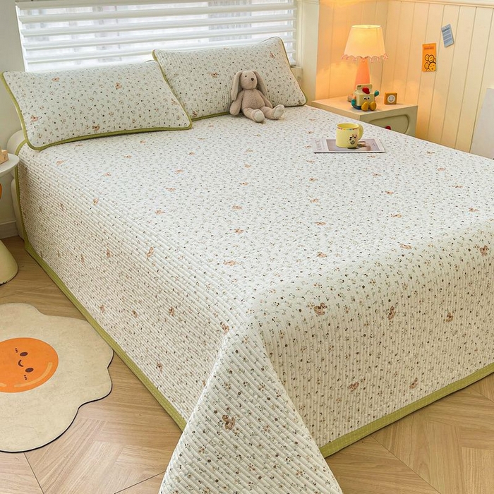 91家纺网 家纺一手货源 找家纺 梵朴 2026新款A类泡芙双层纱云感邹邹纱床盖三件套 木马小花