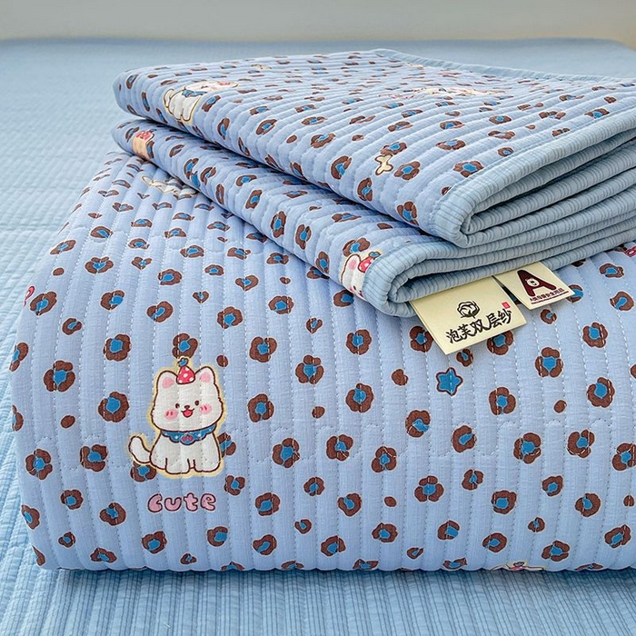 梵朴 2026新款A类泡芙双层纱云感邹邹纱床盖三件套 豹纹泡芙狗