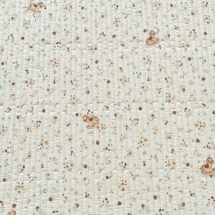 91家纺网 家纺一手货源 找家纺 梵朴 2026新款A类泡芙双层纱云感邹邹纱床盖三件套 木马小花