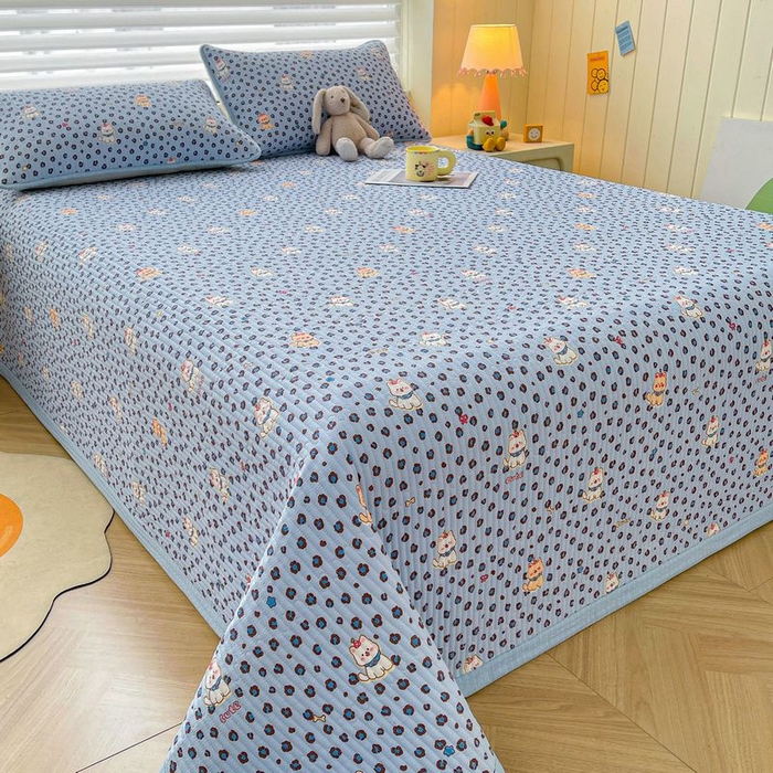 91家纺网 家纺一手货源 找家纺 梵朴 2026新款A类泡芙双层纱云感邹邹纱床盖三件套 豹纹泡芙狗