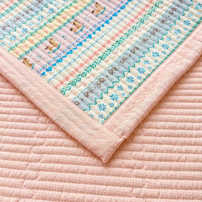 91家纺网 家纺一手货源 找家纺 梵朴 2026新款A类泡芙双层纱云感邹邹纱床盖三件套 费尔岛木马