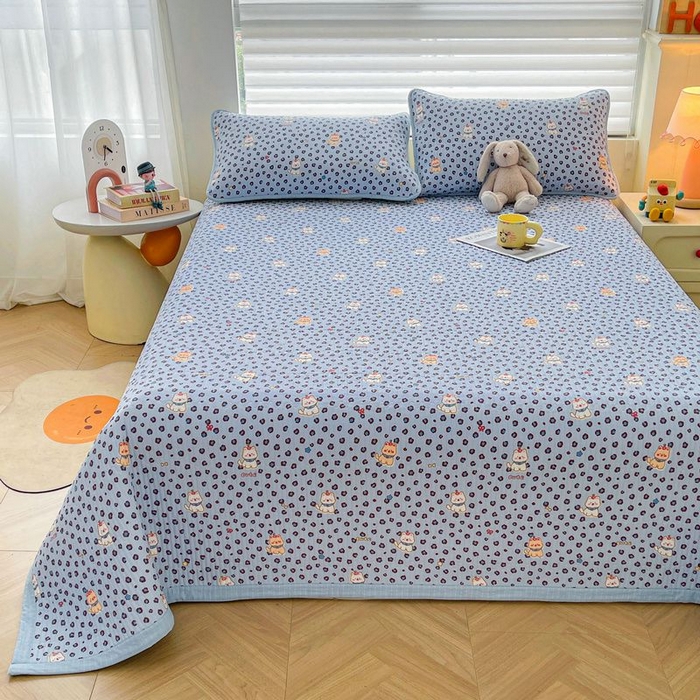 91家纺网 家纺一手货源 找家纺 梵朴 2026新款A类泡芙双层纱云感邹邹纱床盖三件套 豹纹泡芙狗